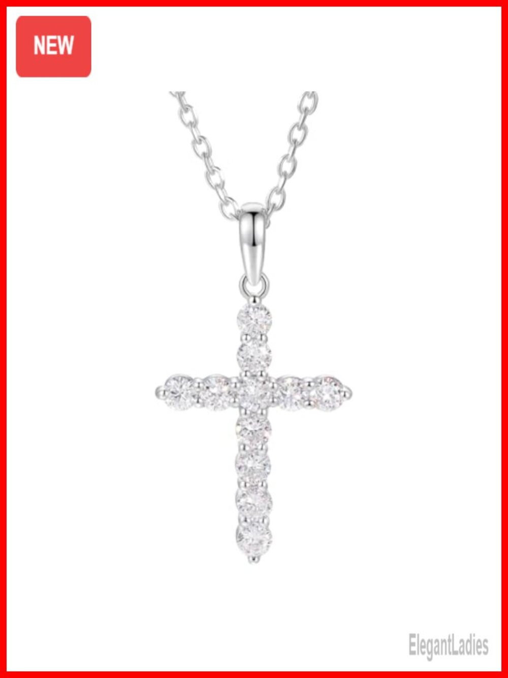 Lab Grown Diamond Cross Necklace 4/5 Carat Sterling Silver 18K Gold Plated